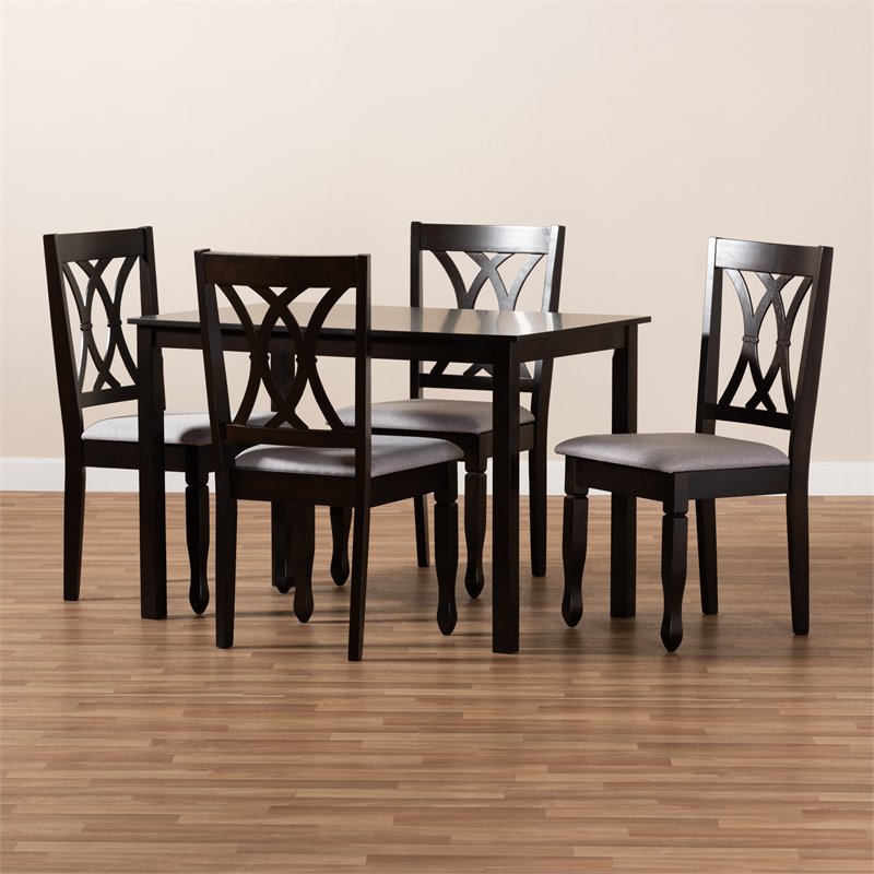 Baxton Studio Reneau 5-Piece Wood Dining Set in Gray and Espresso Brown