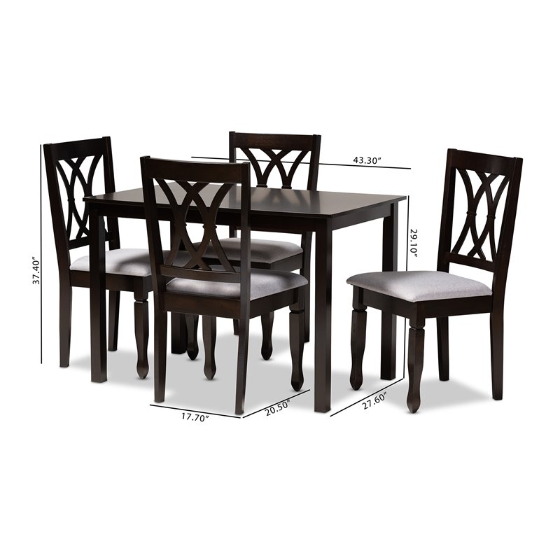 Baxton Studio Reneau 5-Piece Wood Dining Set in Gray and Espresso Brown