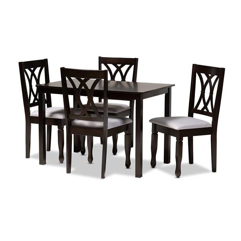 Baxton Studio Reneau 5-Piece Wood Dining Set in Gray and Espresso Brown