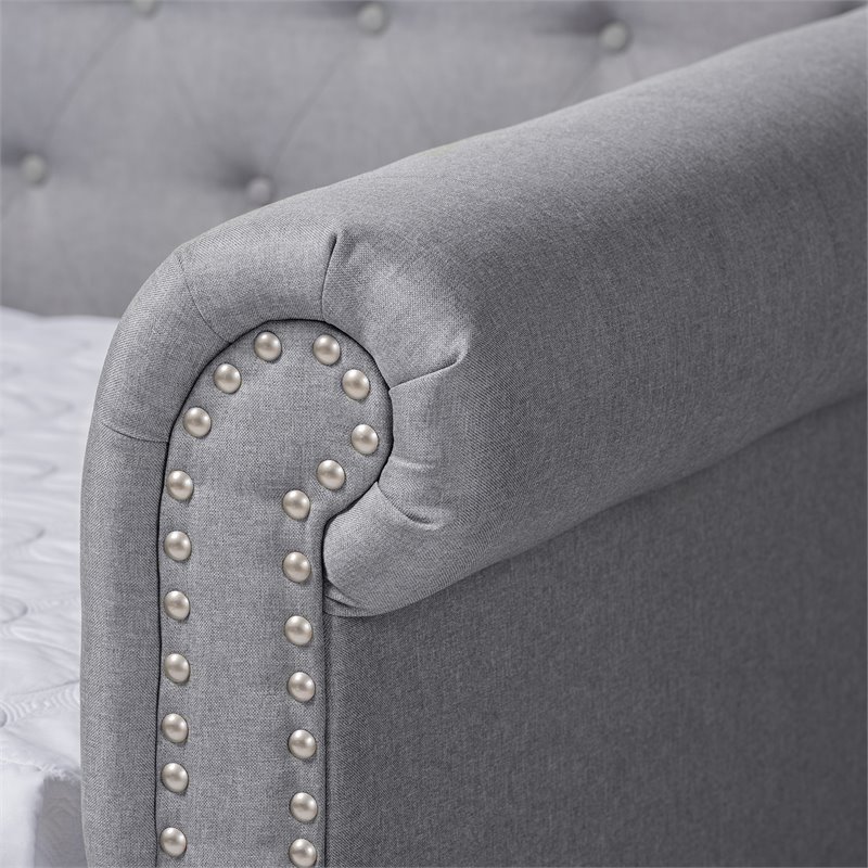 Baxton Studio Mabelle Tufted Fabric and Wood Full Daybed with Trundle in Gray
