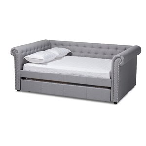 Baxton Studio Mabelle Tufted Fabric and Wood Full Daybed with Trundle in Gray