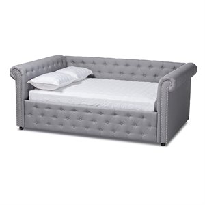 Baxton Studio Mabelle Mid-Century Tufted Fabric and Wood Full Daybed in Gray