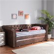 Baxton Studio Mabelle Faux Leather and Wood Twin Daybed with Trundle in Brown