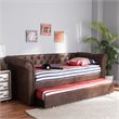 Baxton Studio Mabelle Faux Leather and Wood Twin Daybed with Trundle in Brown