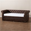 Baxton Studio Mabelle Faux Leather and Wood Twin Daybed with Trundle in Brown