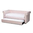 Baxton Studio Mabelle Velvet and Wood Twin Daybed with Trundle in Light Pink