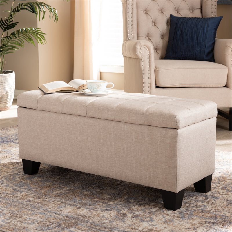 Baxton Studio Fera Tufted Fabric Ottoman with Storage in Beige