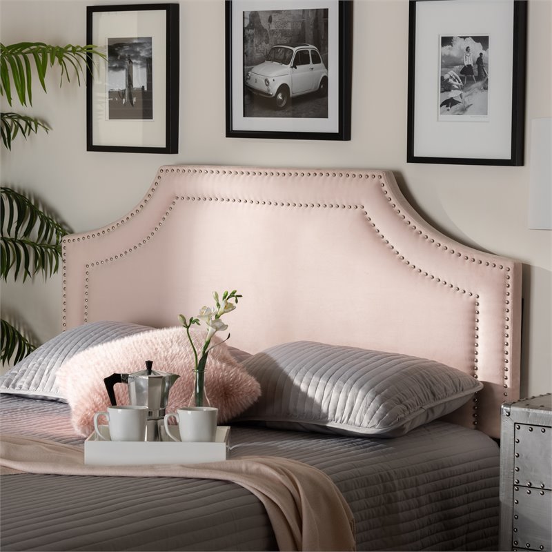 Baxton Studio Avignon Velvet and Wood Queen Headboard in Light Pink