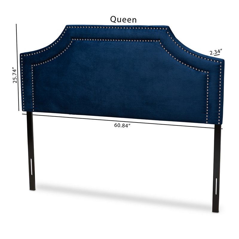 Baxton Studio Avignon Velvet and Wood Queen Headboard in Navy Blue