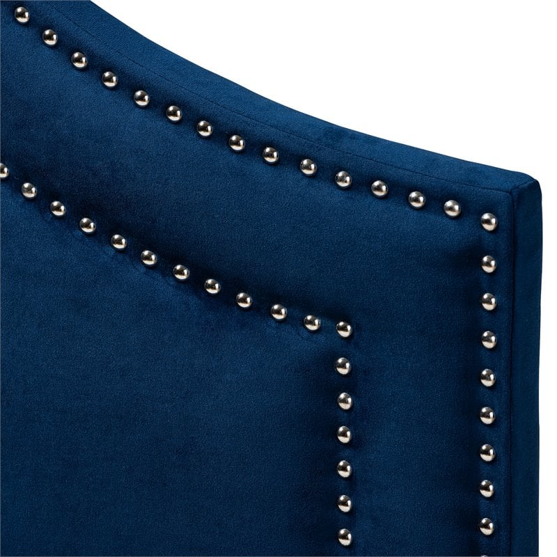 Baxton Studio Avignon Velvet and Wood King Headboard in Navy Blue