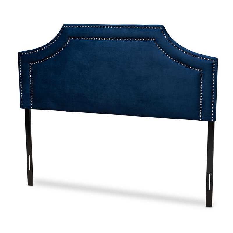Baxton Studio Avignon Velvet and Wood King Headboard in Navy Blue