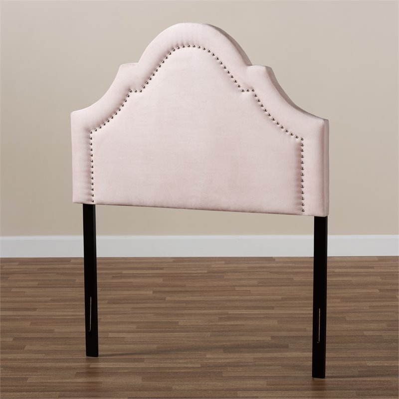 Baxton Studio Rita Velvet and Wood Twin Headboard in Light Pink