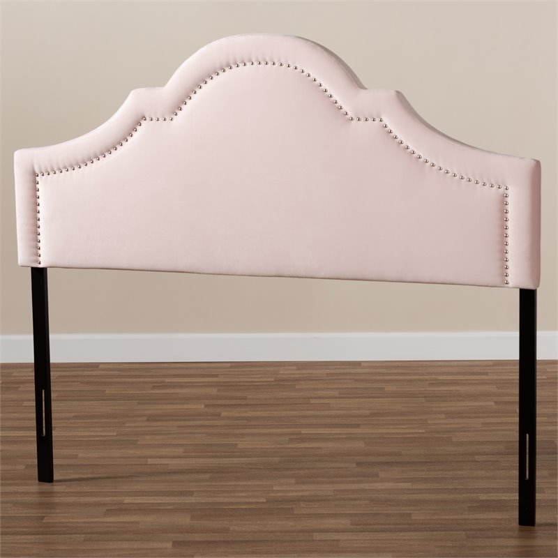 Baxton Studio Rita Velvet and Wood Queen Headboard in Light Pink