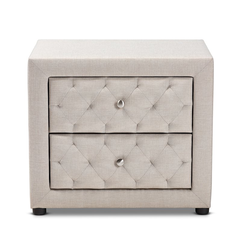 Baxton Studio Lepine 2-Drawer Tufted Fabric and Wood Nightstand in Light Beige