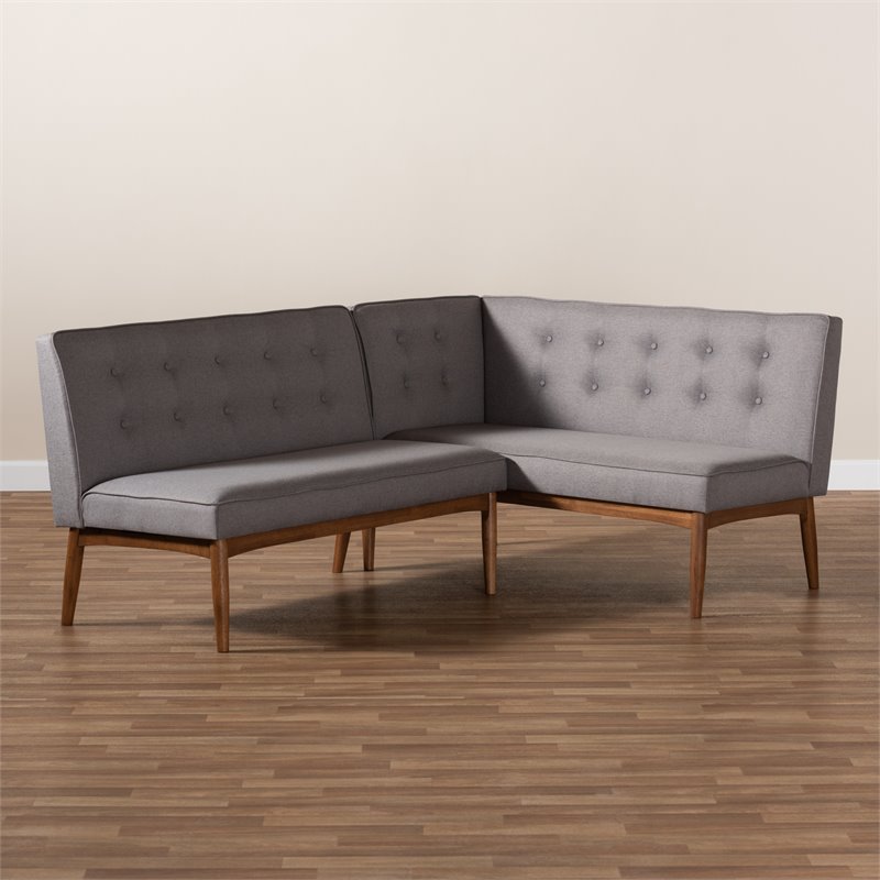 Baxton Studio Arvid Modern 2-Piece Wood Dining Corner Sofa Bench in Gray Finish