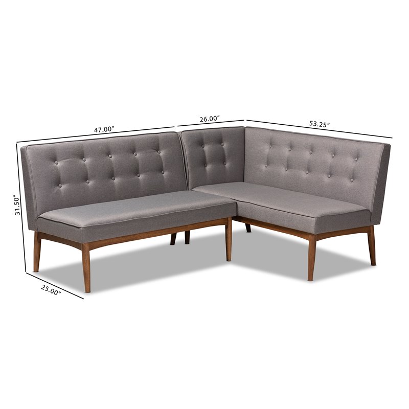 Baxton Studio Arvid Modern 2-Piece Wood Dining Corner Sofa Bench in Gray Finish
