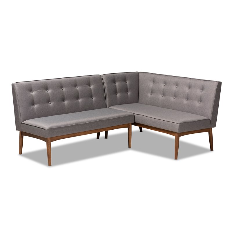 Baxton Studio Arvid Modern 2-Piece Wood Dining Corner Sofa Bench in Gray Finish