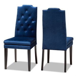 Baxton Studio Dylin 20&quotH Button Tufted Wood Dining Chairs in Navy Blue Set of 2