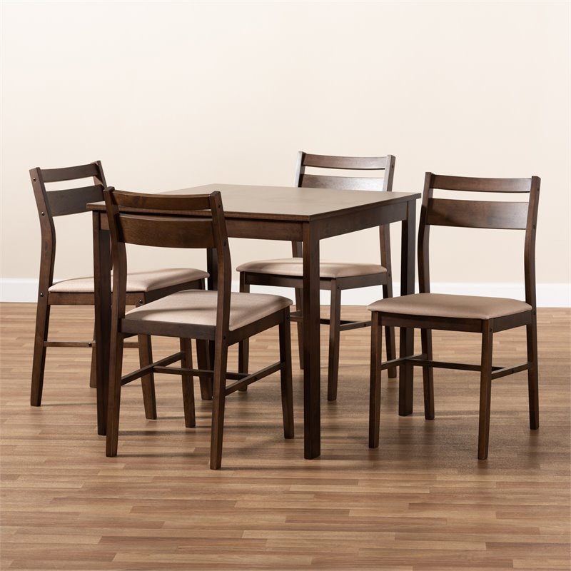 Baxton Studio Lovy 5-Piece Wood Dining Set in Beige and Dark Walnut Brown