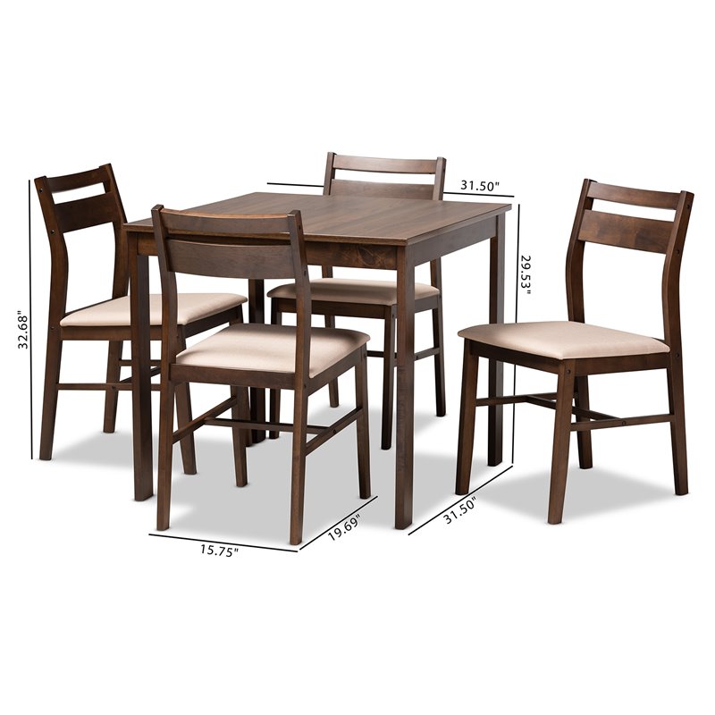 Baxton Studio Lovy 5-Piece Wood Dining Set in Beige and Dark Walnut Brown