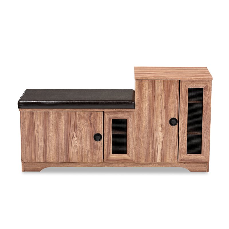 Baxton Studio Valina Brown Faux Leather 2-Door 5-Shelves Wood Shoe Storage Bench