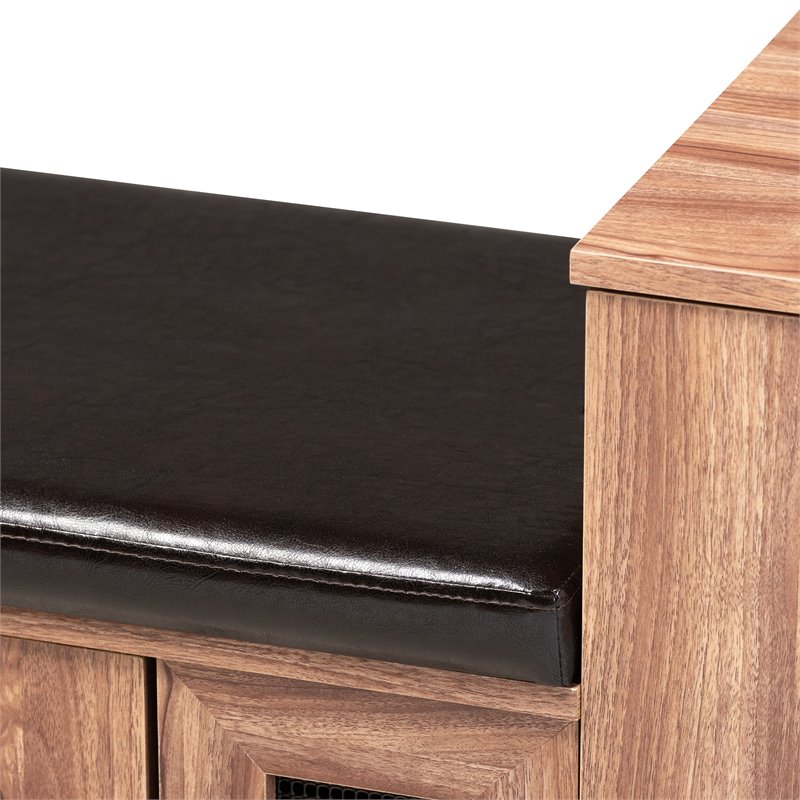 Baxton Studio Valina Brown Faux Leather 2-Door 5-Shelves Wood Shoe Storage Bench