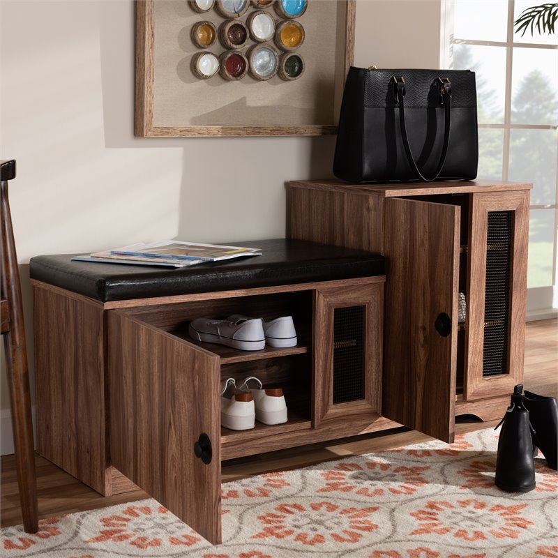 Baxton Studio Valina Brown Faux Leather 2-Door 5-Shelves Wood Shoe Storage Bench