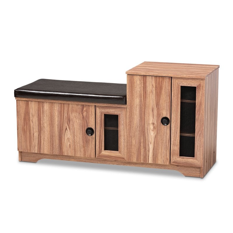 Baxton Studio Valina Brown Faux Leather 2-Door 5-Shelves Wood Shoe Storage Bench