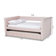 Baxton Studio Amaya Velvet and Wood Full Daybed with Trundle in Light Pink