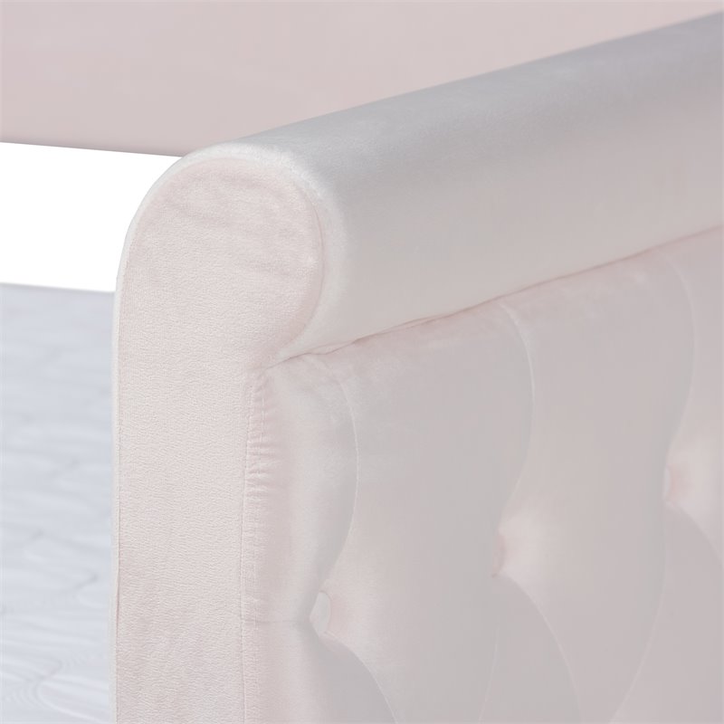 Baxton Studio Amaya Velvet and Wood Full Daybed with Trundle in Light Pink