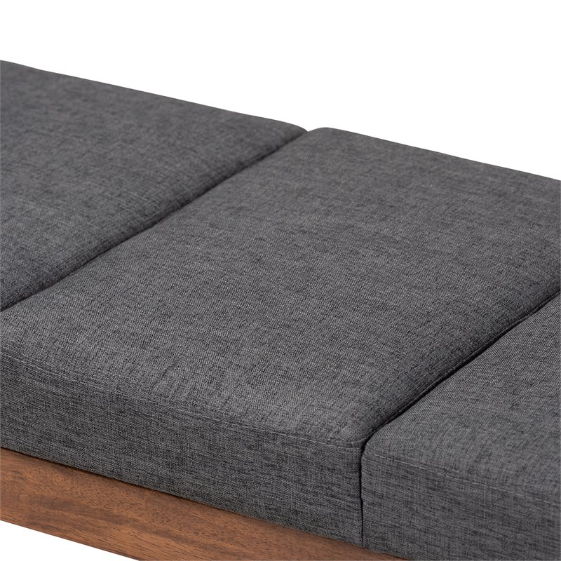 Baxton Studio Larisa Fabric Upholstered Wood Bench in Charcoal and Walnut Brown
