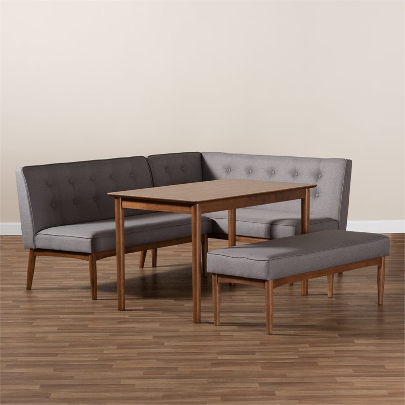 Baxton Studio Arvid Modern Tufted Fabric 4-Piece Wood Dining Nook Set in Gray
