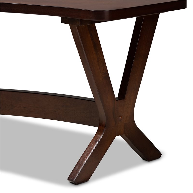 Baxton Studio Berlin Modern Wood Curved Dining Bench in Walnut Brown