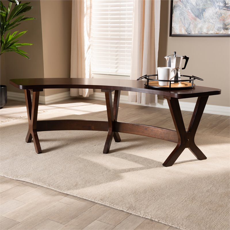Baxton Studio Berlin Modern Wood Curved Dining Bench in Walnut Brown