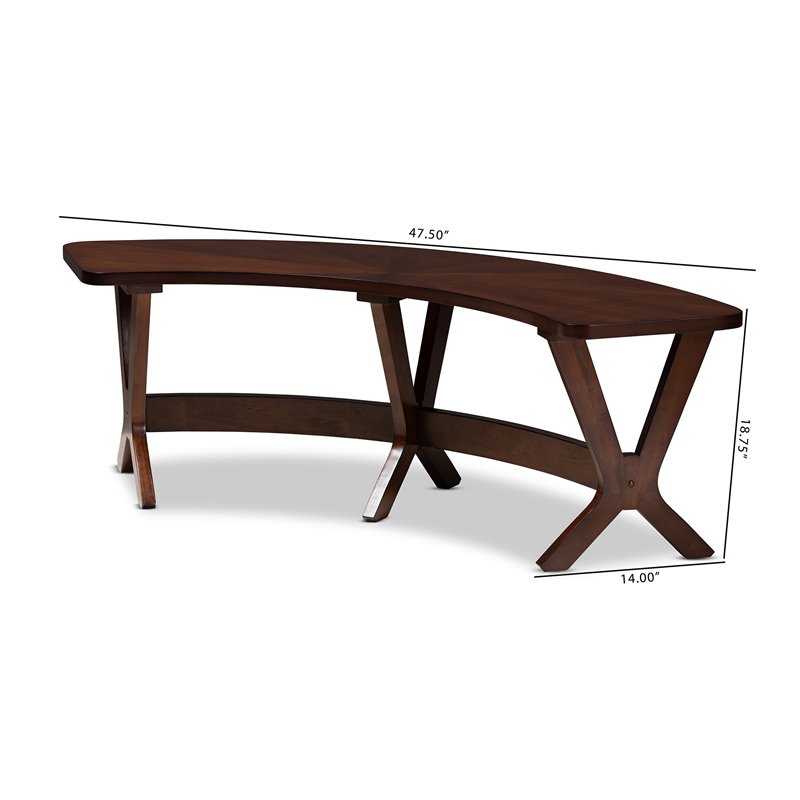Baxton Studio Berlin Modern Wood Curved Dining Bench in Walnut Brown