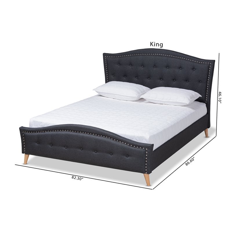 Baxton Studio Felisa Upholstered Wood King Platform Bed in Charcoal Gray