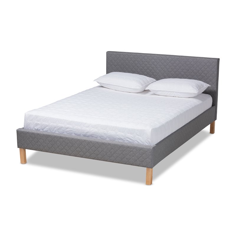 Baxton Studio Aneta Mid-Century Wood and Fabric King Platform Bed in Gray