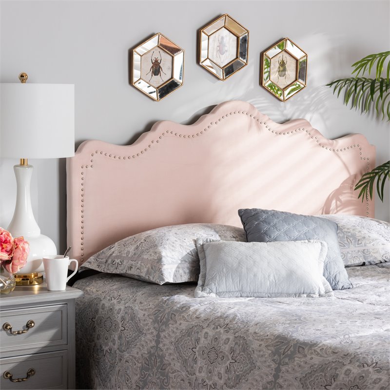 Baxton Studio Nadeen Contemporary Velvet Queen Headboard in Light Pink