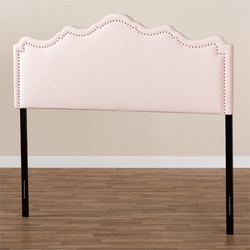 Baxton Studio Nadeen Contemporary Velvet Queen Headboard in Light Pink