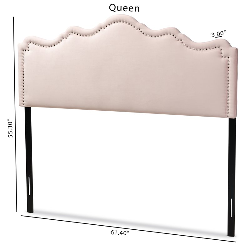 Baxton Studio Nadeen Contemporary Velvet Queen Headboard in Light Pink