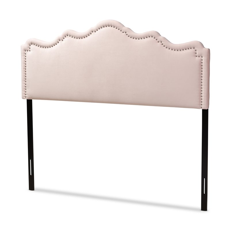 Baxton Studio Nadeen Contemporary Velvet Queen Headboard in Light Pink