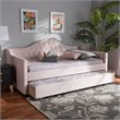 Baxton Studio Perry Velvet Upholstered Twin Daybed with Trundle in Pink