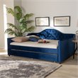 Baxton Studio Perry Velvet Upholstered Queen Daybed with Trundle in Blue