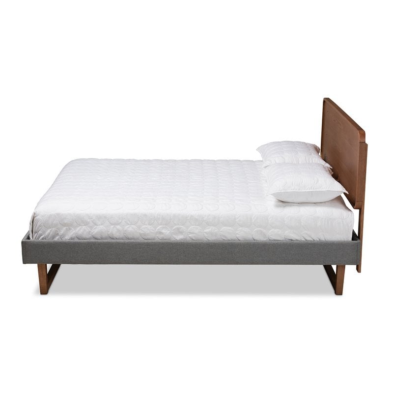 Baxton Studio Ayla Mid-Century Wood and Fabric Full Platform Bed in Dark Gray