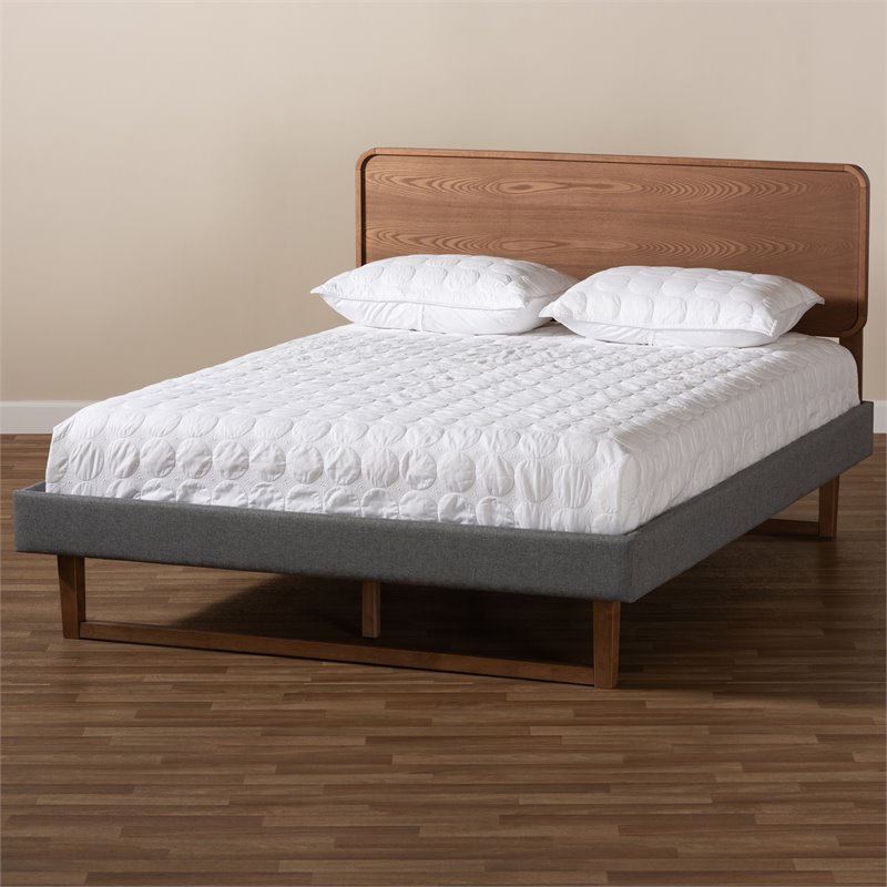 Baxton Studio Ayla Mid-Century Wood and Fabric Full Platform Bed in Dark Gray