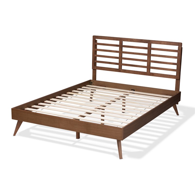 Baxton Studio Calisto Mid-Century Wood King Platform Bed in Walnut Brown