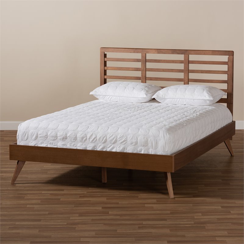 Baxton Studio Calisto Mid-Century Wood King Platform Bed in Walnut Brown