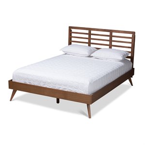 Baxton Studio Calisto Mid-Century Wood King Platform Bed in Walnut Brown