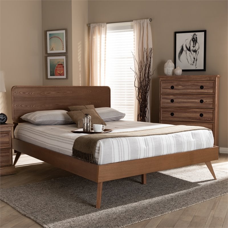 Baxton Studio Demeter Mid-Century Wood King Platform Bed in Walnut Brown