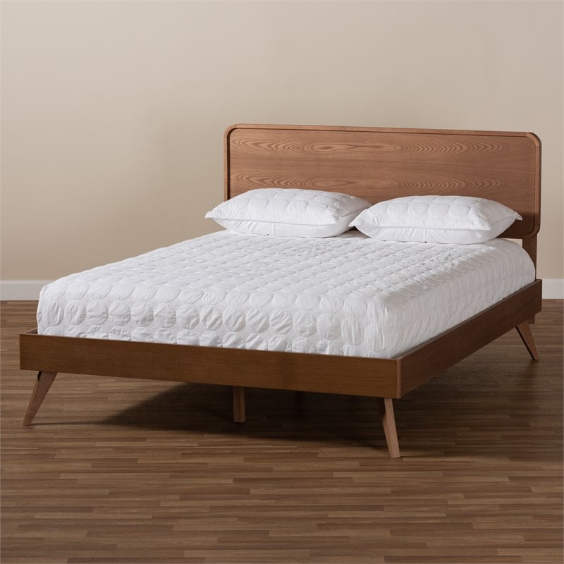 Baxton Studio Demeter Mid-Century Wood King Platform Bed in Walnut Brown